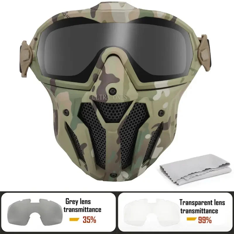 Máscara de Airsoft Óculos Destacáveis com Ventilador Ante embaçante Tático